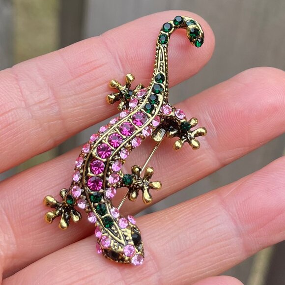 NWT Lizard Brooch Lizard Pin Reptile Brooch Reptile Pin Lizard Rhinestone Brooch - Picture 3 of 6